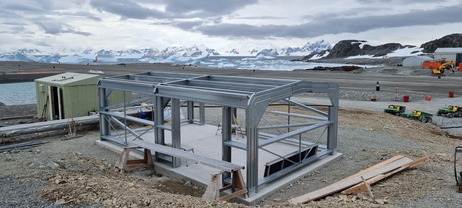 Erected SwageBeam cold-rolled steel portal frame on site